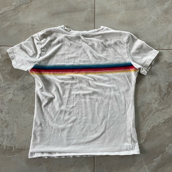 Brandy Melville White T Shirt with Rainbow Design One Size Fits All - Picture 4 of 5